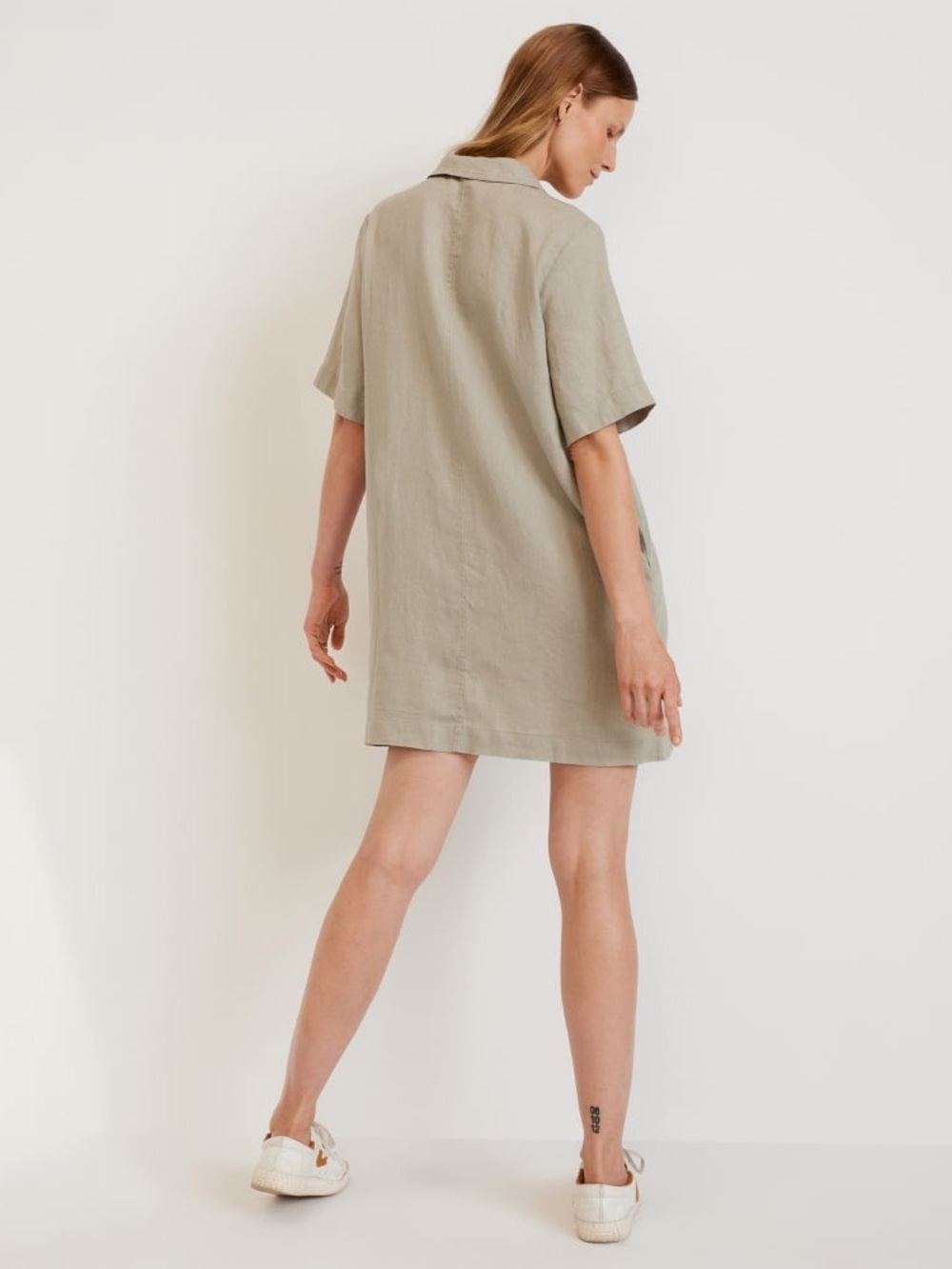 Everlane Seagrass Green Linen Notch Workwear Shirtdress Size Medium - Picture 4 of 15